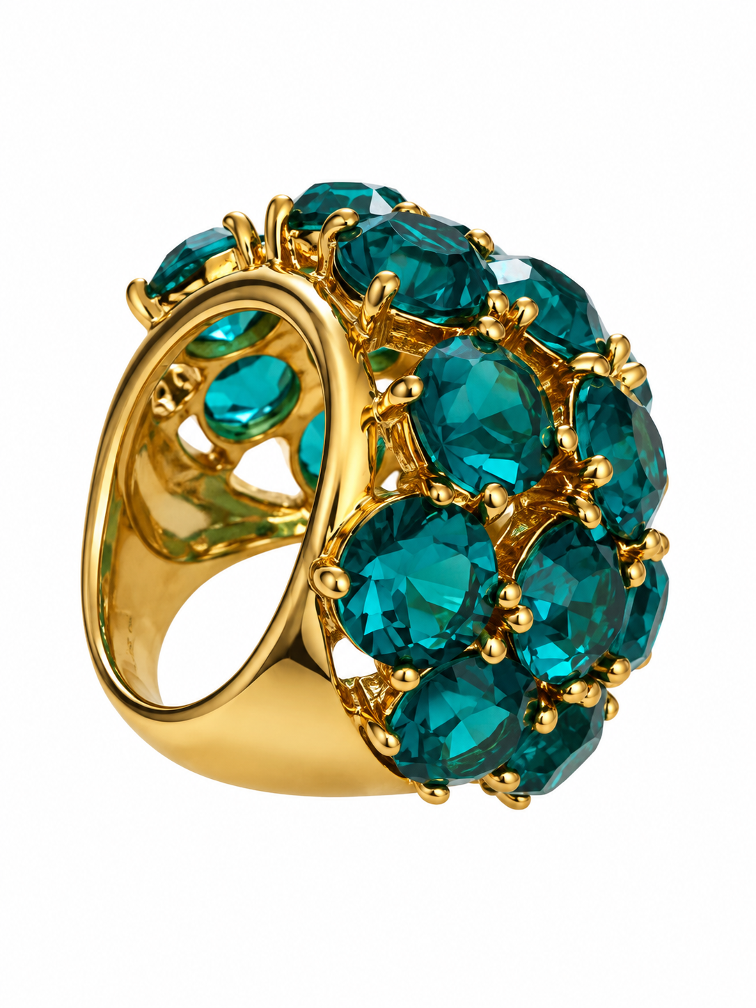 Vintage Teal Crystal Cluster Dome Ring