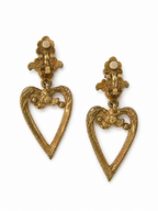 Vintage Large Baroque Heart Green Rhinestone Statement Earrings