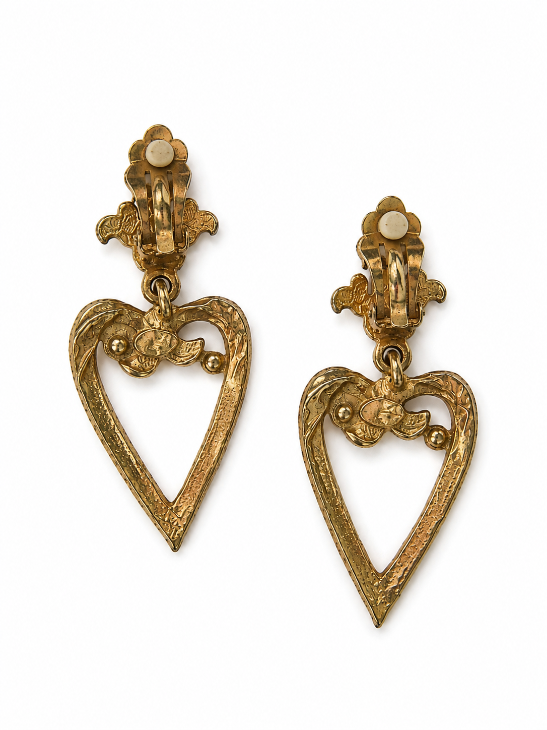 Vintage Large Baroque Heart Green Rhinestone Statement Earrings
