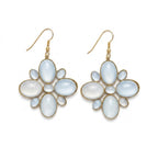 Vintage Floral Cluster Cabochon Drop Earrings