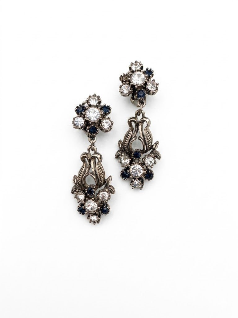 Vintage Rhinestone Floral Drop Earrings