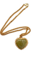 Vintage Gold Filigree & Aventurine Heart Pendant Necklace