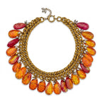 Vintage Marbled Resin Statement Necklace in Gold Tone