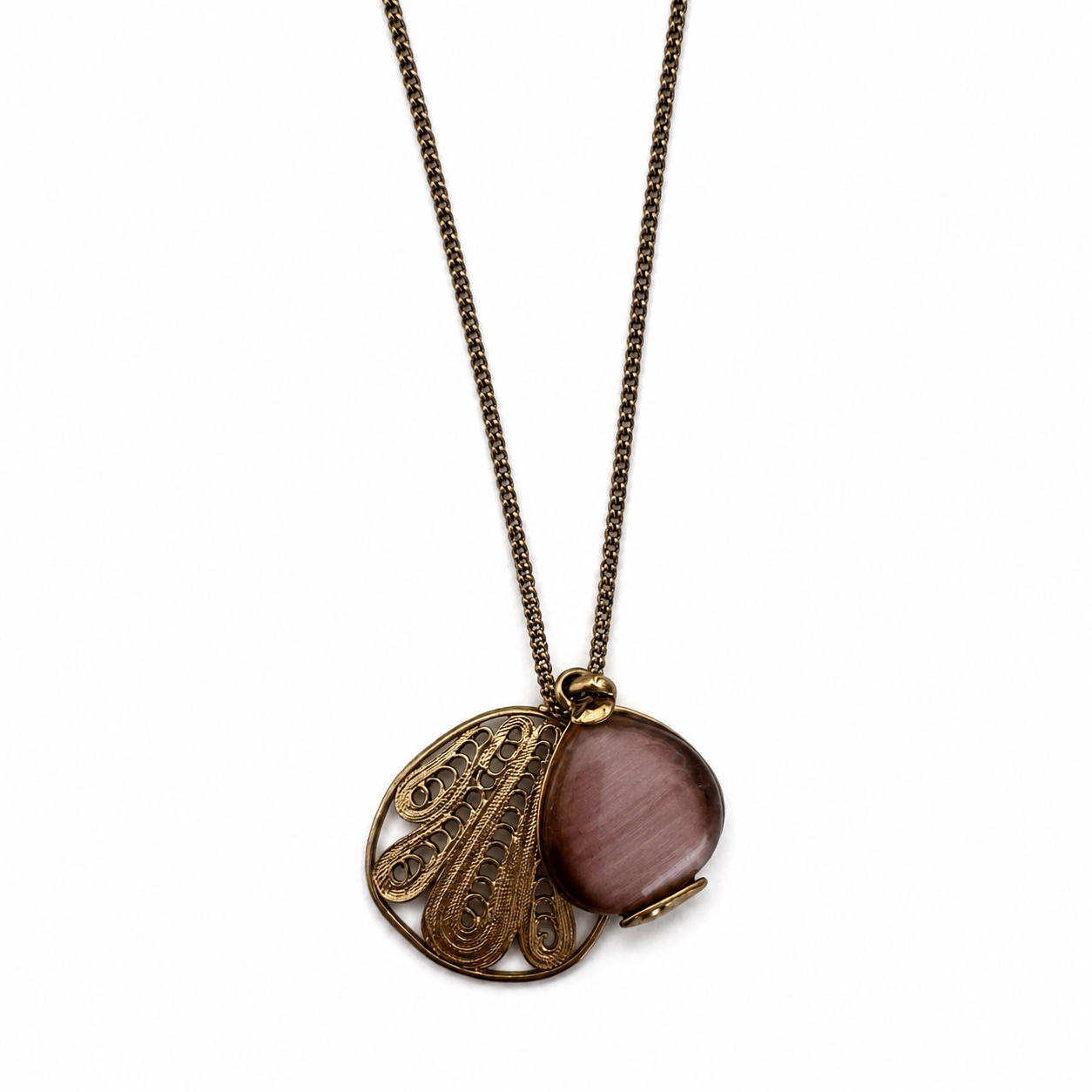 Vintage Monet Pink Glass Pendant Necklace