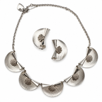 Vintage Silver Tone Modernist Necklace & Clip-On Earrings Set