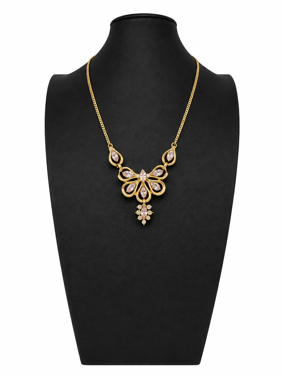 Vintage Art Nouveau Revival Crystal Floral Pendant Necklace