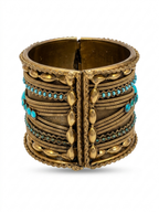 Bohemian Antiqued Brass Cuff with Turquoise-Tone Accents