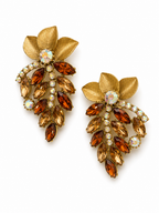 Vintage Rhinestone Leaf Cascade Statement Earrings