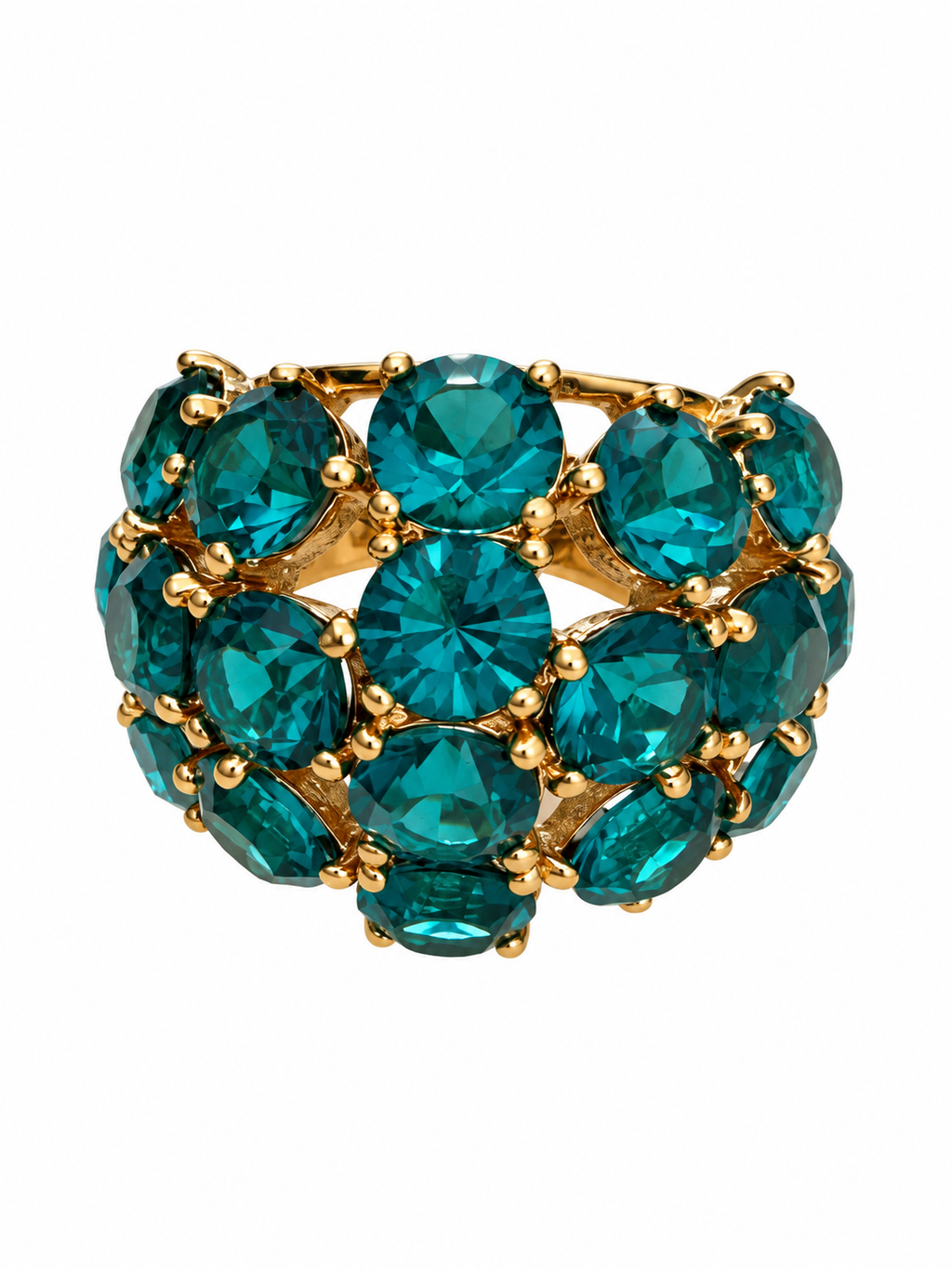 Vintage Teal Crystal Cluster Dome Ring