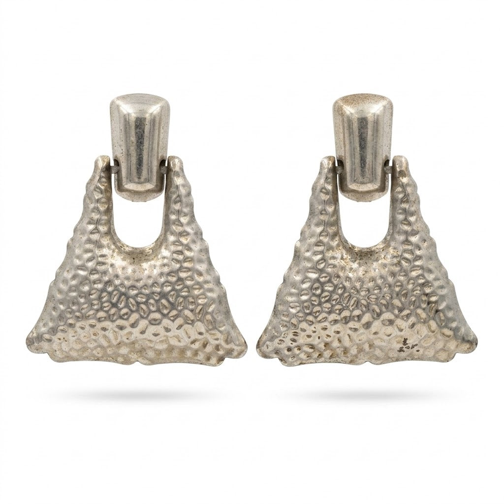 Vintage Brutalist Hammered Metal Statement Earrings