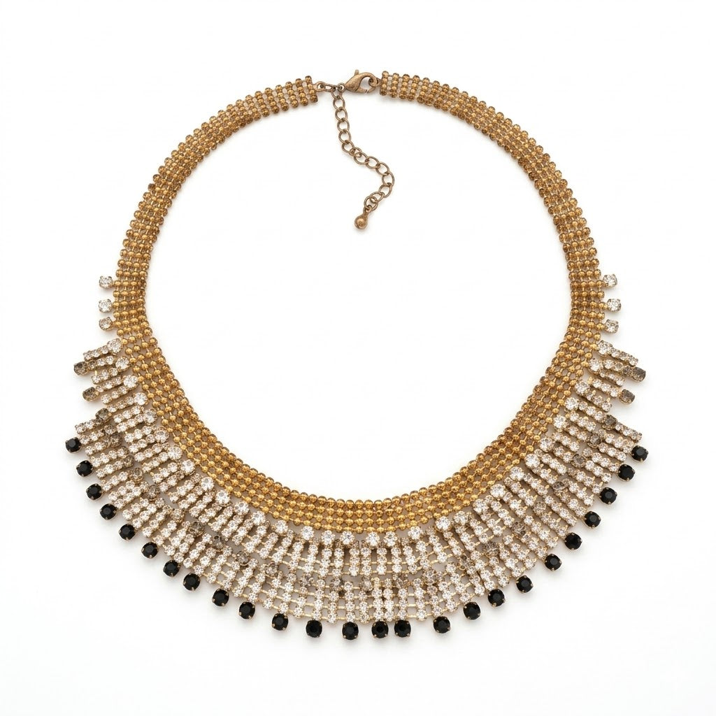 Vintage Egyptian-Revival Crystal Fringe Collar Necklace