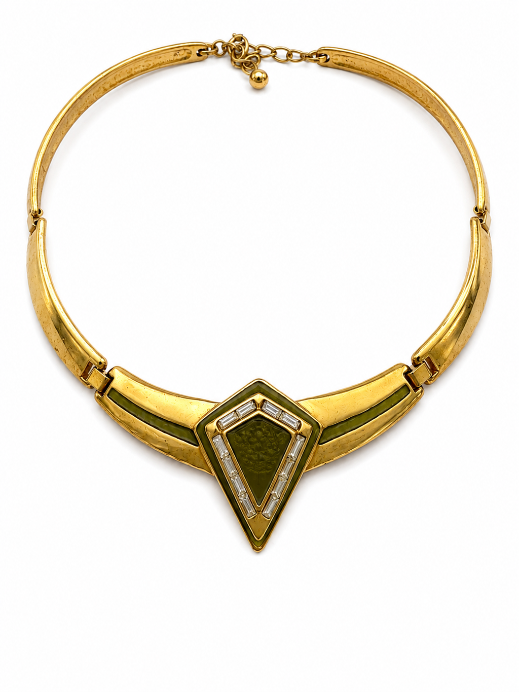 Vintage Art Deco Revival Green Geometric Statement Necklace