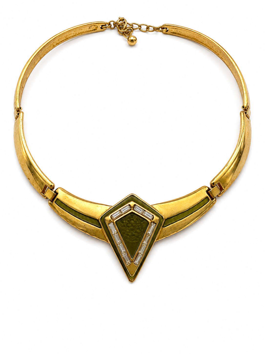Vintage Art Deco Revival Green Geometric Statement Necklace