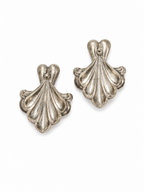 Vintage Art Nouveau Silver Tone Fan Earrings