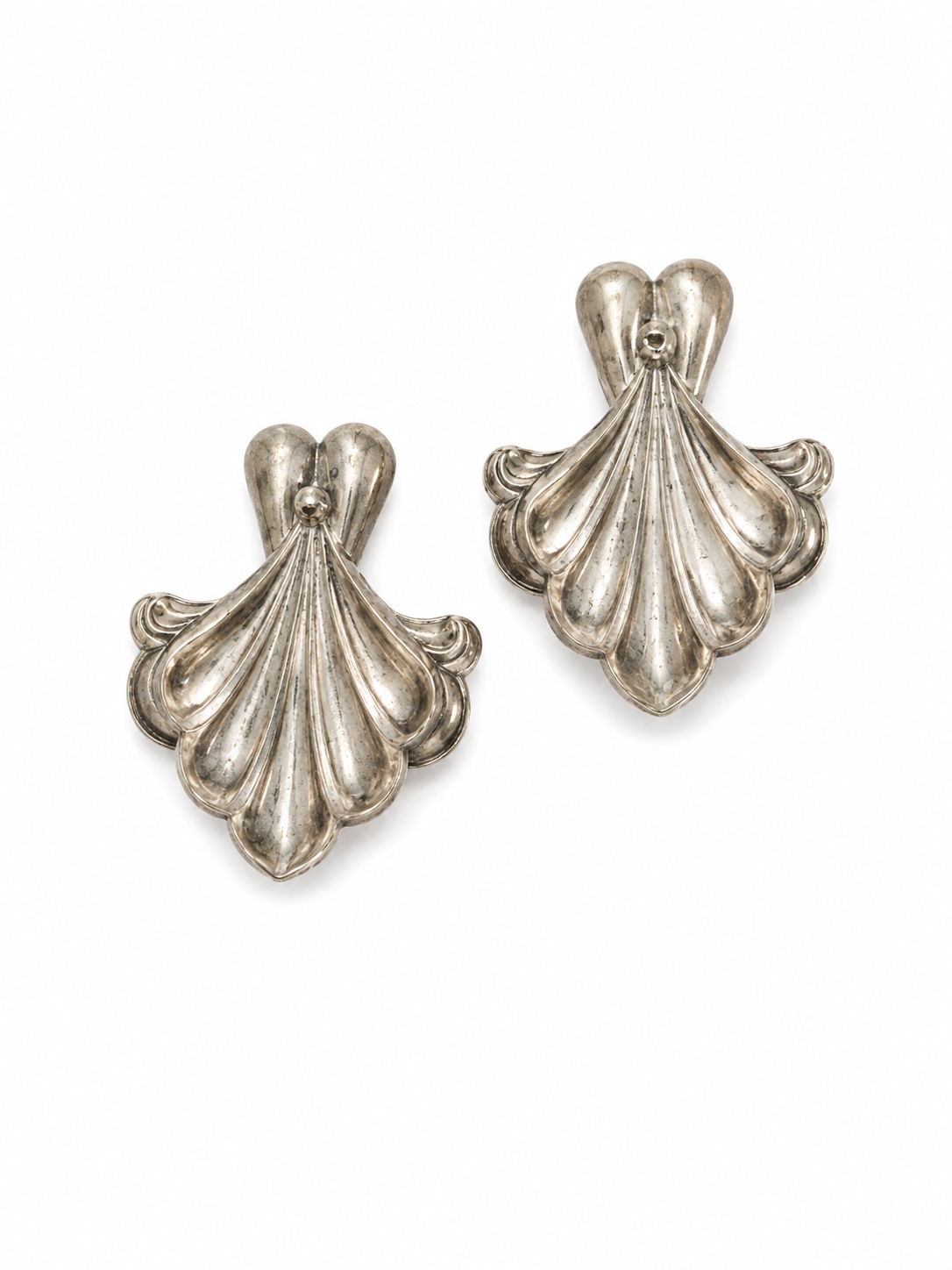 Vintage Art Nouveau Silver Tone Fan Earrings