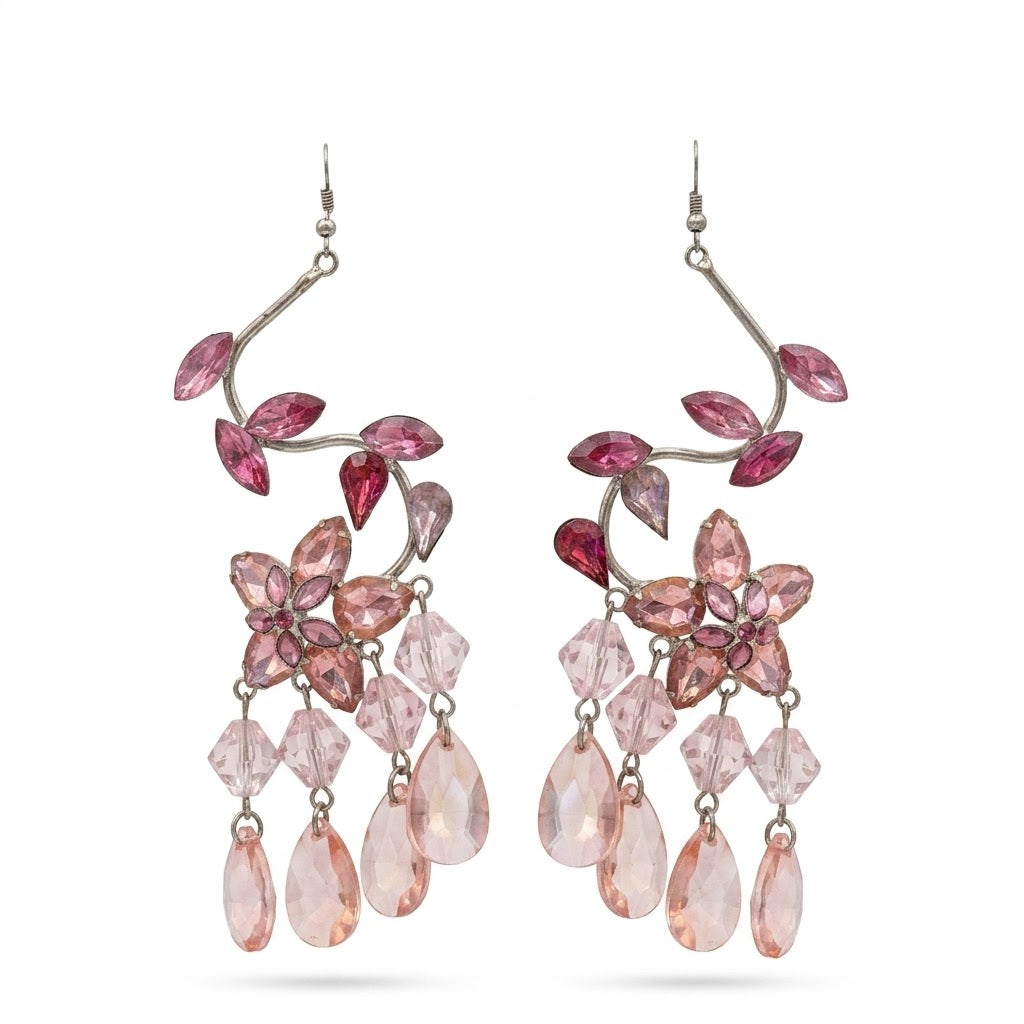 Vintage Romantic Floral Crystal Chandelier Earrings