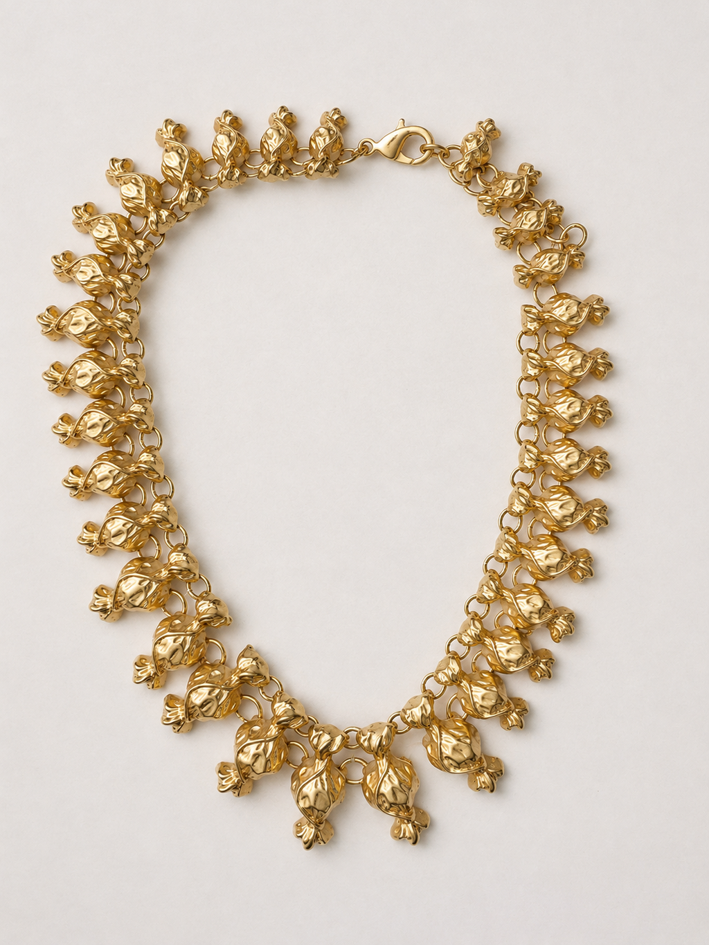 Vintage Gold-Tone Wrapped Candy Charm Statement Necklace