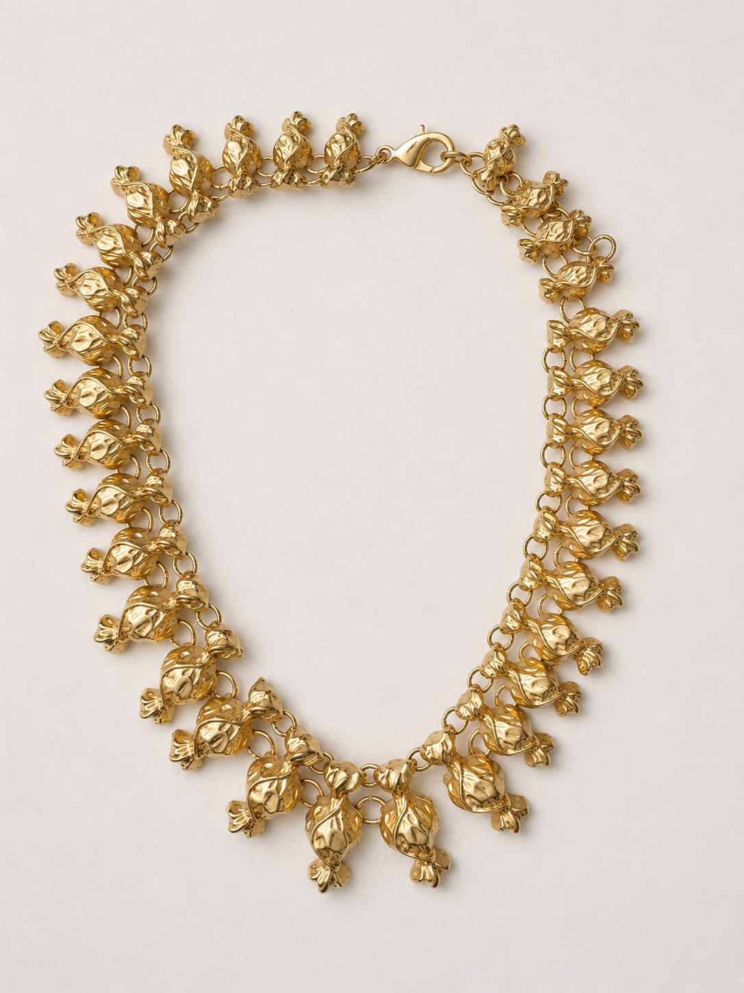 Vintage Gold-Tone Wrapped Candy Charm Statement Necklace