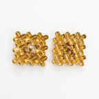 Vintage Geometric Woven Gold Plated Rhinestone Stud Earrings