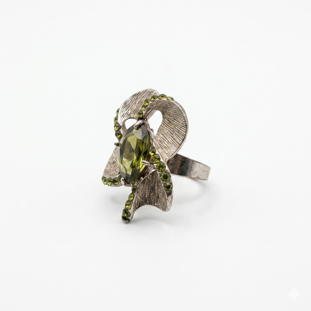 Vintage Olive Green Floral Statement Ring