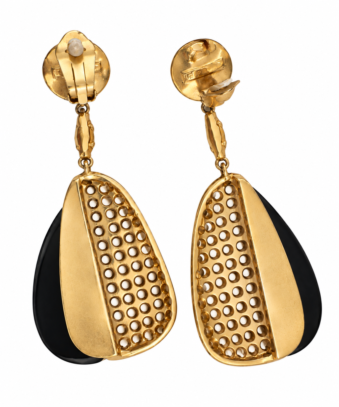 Vintage Art Deco Signed Black Crystal Drop Earrings