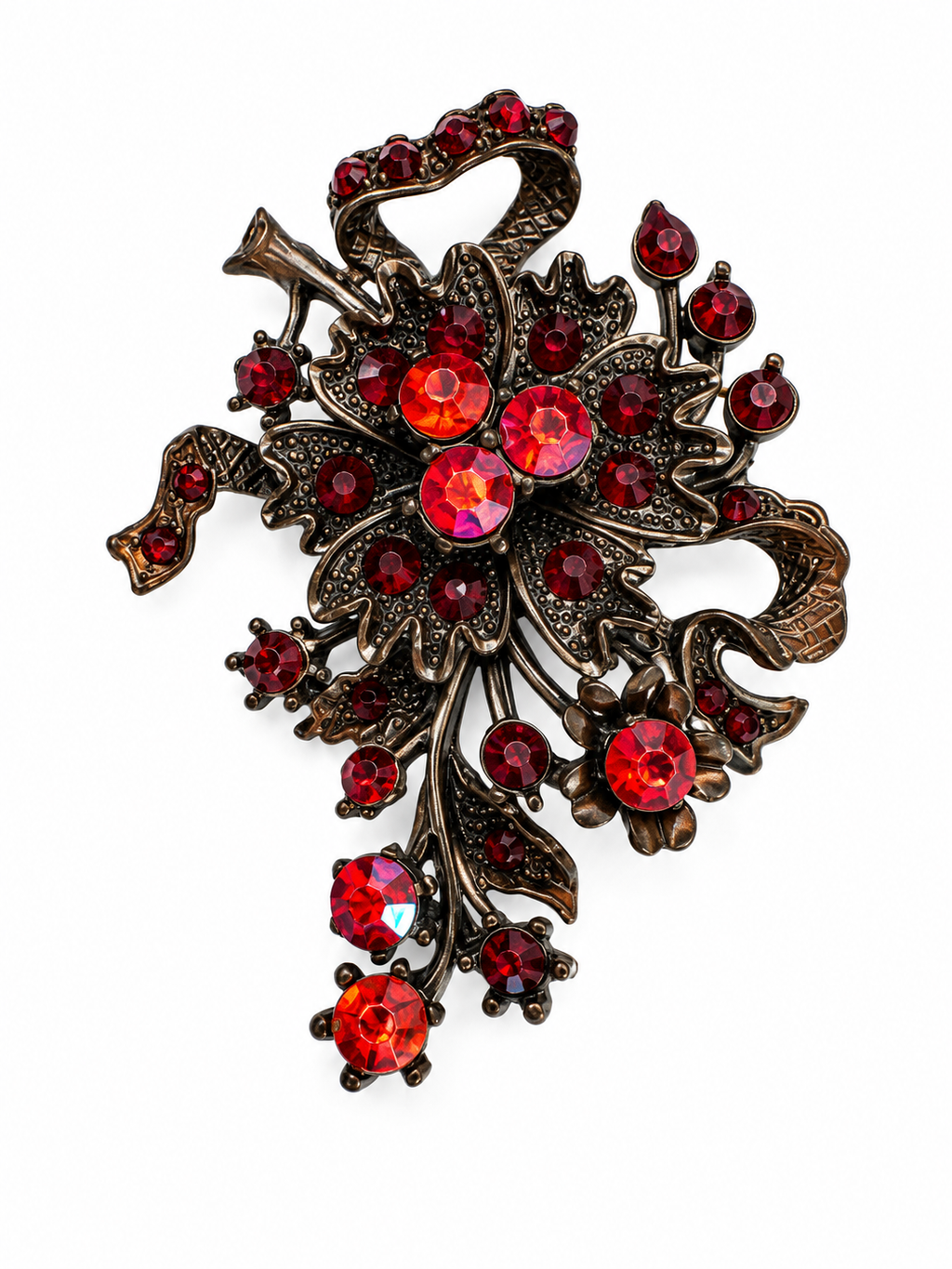 Vintage Bohemian Garnet Crystal Floral Brooch