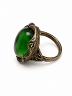 Vintage Victorian Revival Peridot Green Glass Ring Antiqued Silver