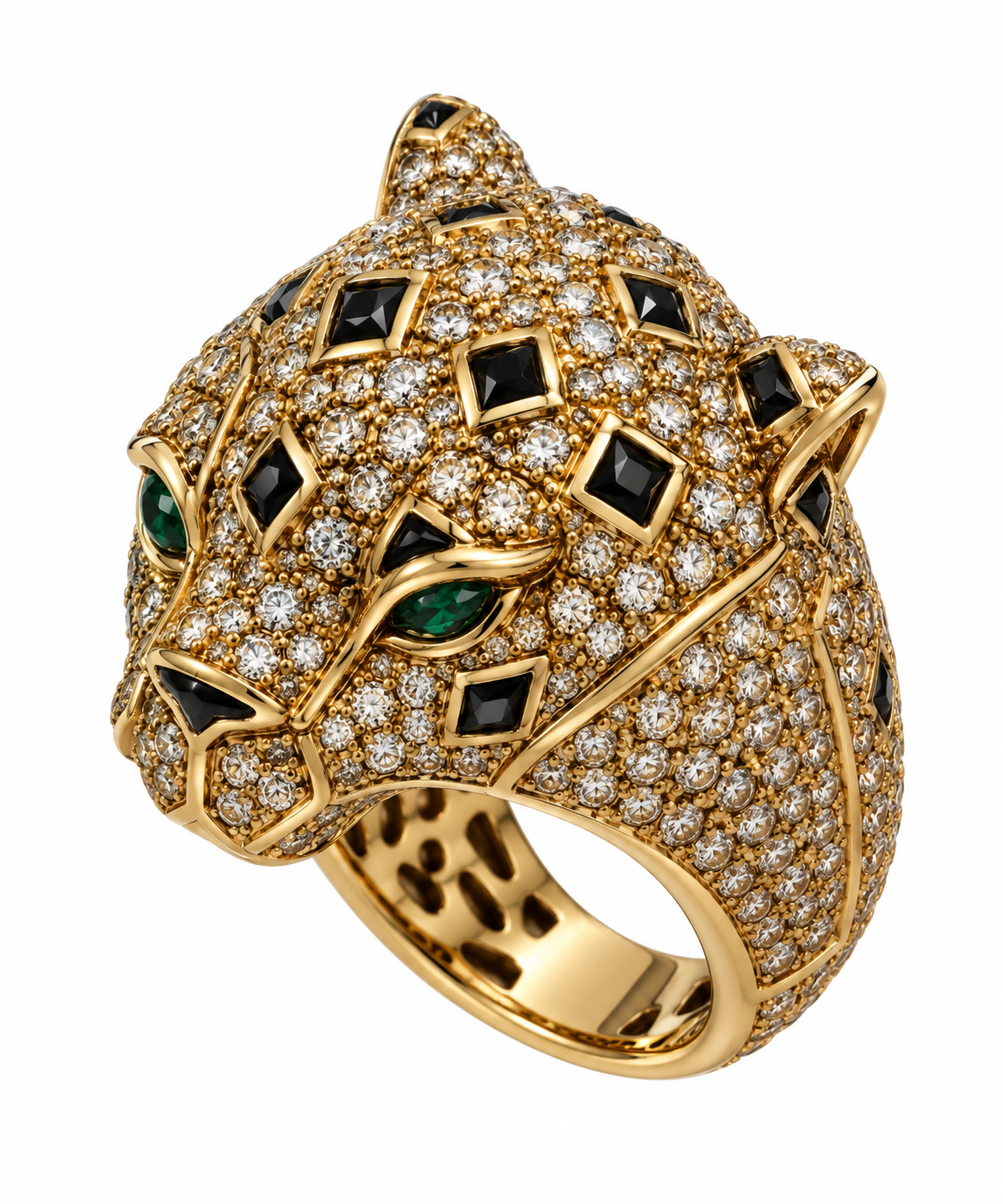 Vintage Noir Crystal Panther Cocktail Ring