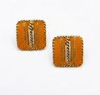 Vintage Retro Gold and Enamel Square Earrings