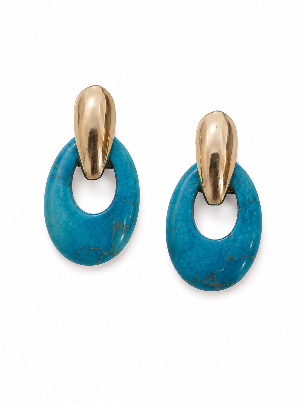 Vintage Turquoise Stone Gold Tone Drop Earrings