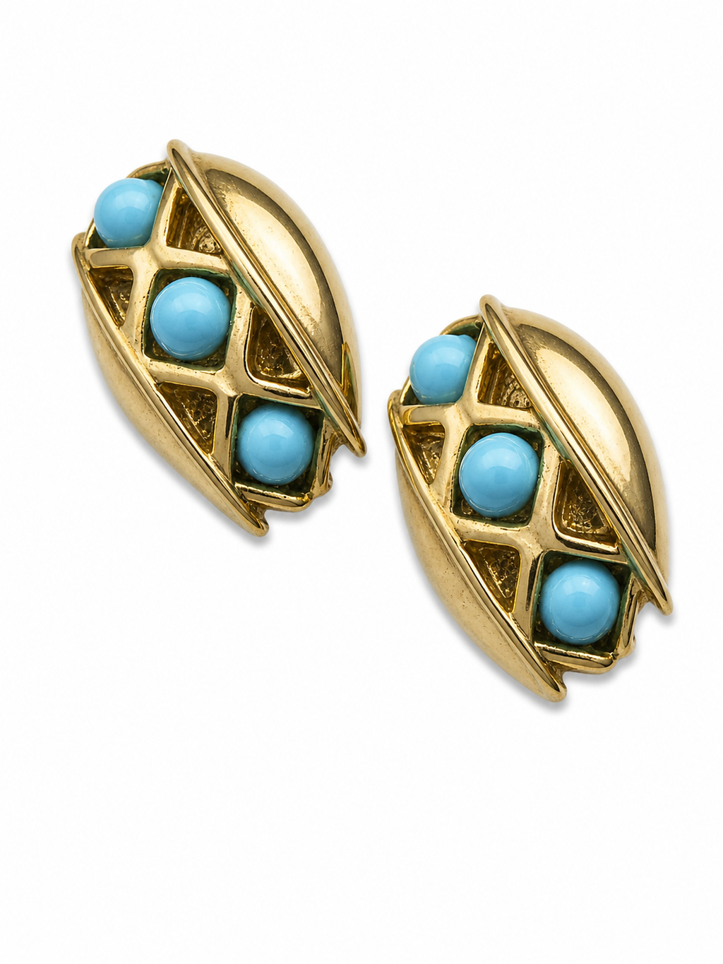 Vintage Retro Turquoise Cabochon Clip-On Earrings