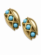 Vintage Retro Turquoise Cabochon Clip-On Earrings