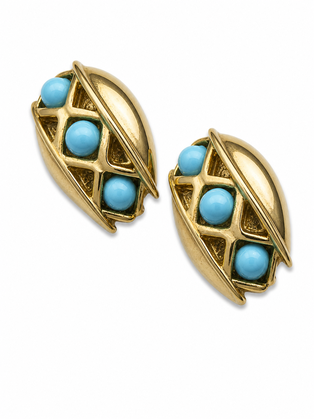 Vintage Retro Turquoise Cabochon Clip-On Earrings