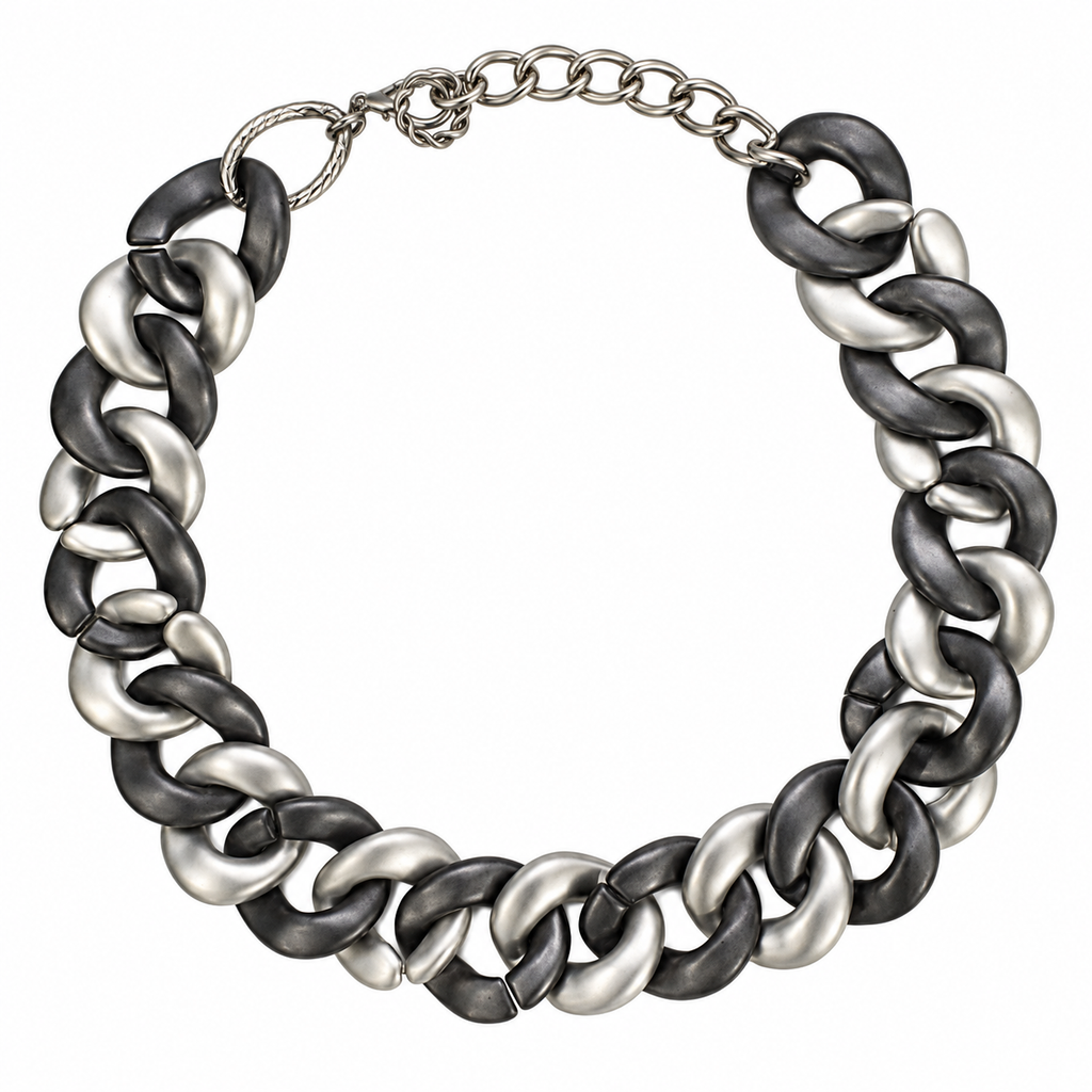 Vintage Modernist Two Tone Link Statement Necklace