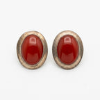 Vintage Carnelian Cabochon Modernist Clip On Earrings