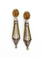Vintage Art Deco Revival Amber Glass Statement Drop Clip On Earrings