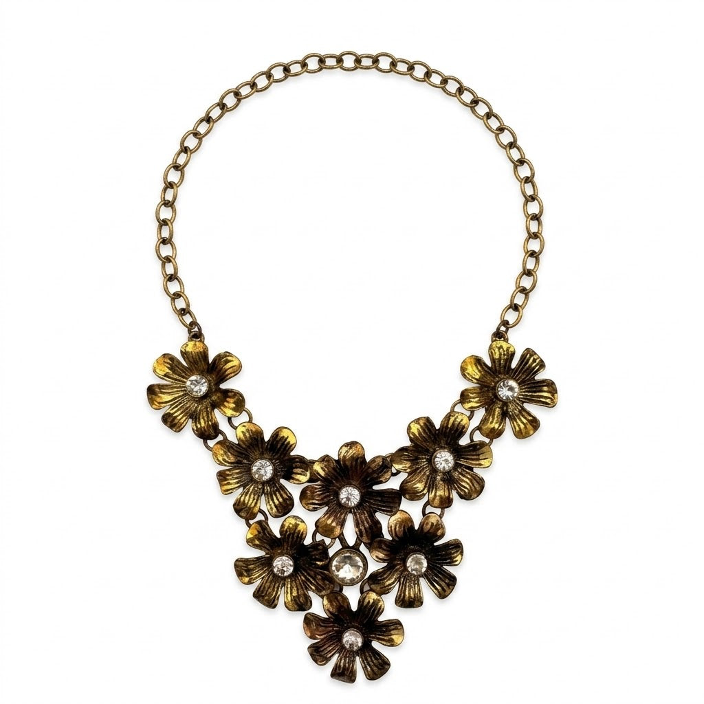 Vintage Floral Statement Gold Plated Necklace