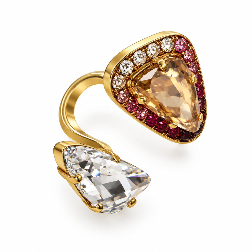 Melissa Kandiyoti Crystal Toi et Moi Cocktail Ring