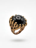 Vintage Brutalist Black Onyx Style Statement Ring
