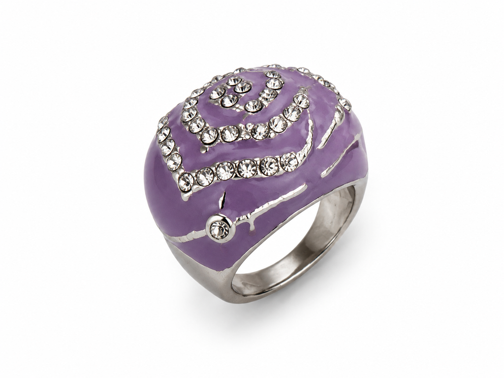 Modernist Lavender Enamel Dome Ring Crystal Spiral Design