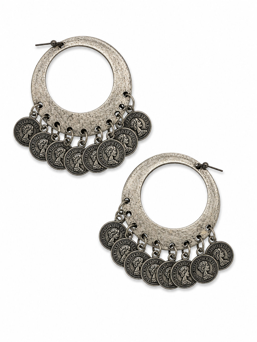 Vintage Bohemian Coin Hoop Statement Earrings