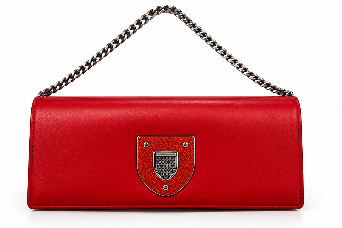 Vintage Christian Dior Red Leather Wallet and Chain Shoulder Bag