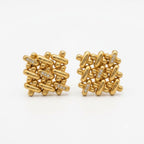 Vintage Geometric Woven Gold Plated Rhinestone Stud Earrings