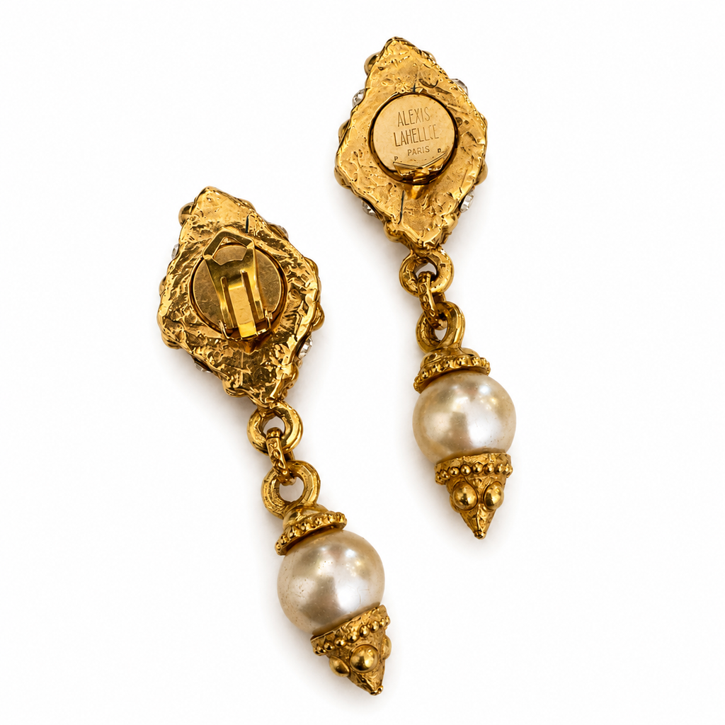 Vintage Alexis Lahellec Paris Baroque Pearl Drop Clip On Earrings