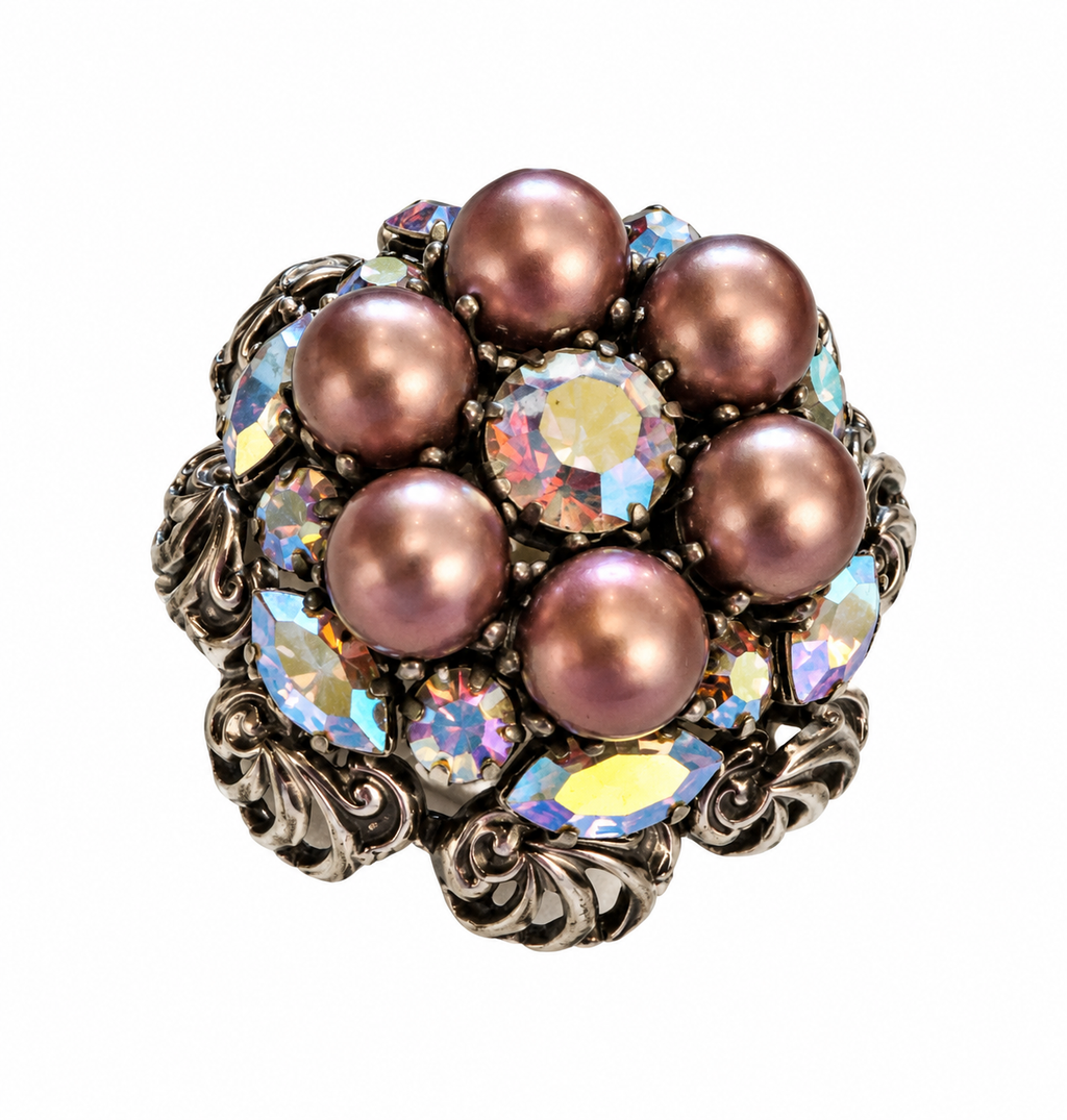 Vintage Aurora Borealis Faux Pearl Dome Brooch