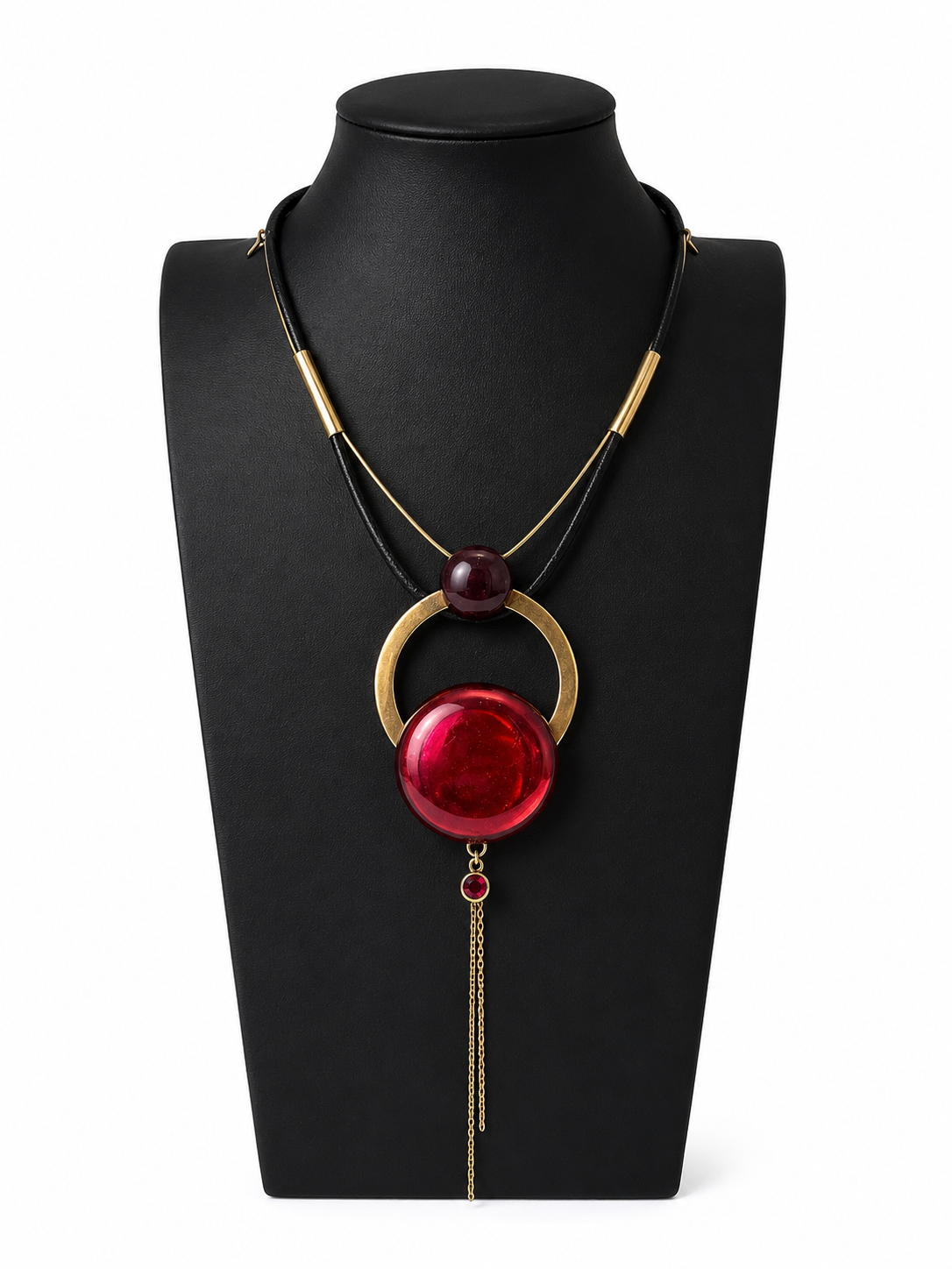 Vintage IKITA Modernist Red Resin Geometric Pendant Necklace