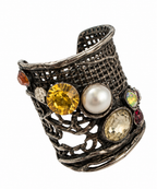 Vintage Sterling Silver Jeweled Mesh Ring
