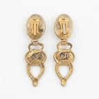 Vintage Modernist Blue Cabochon Gold Plated Drop Clip On Earrings