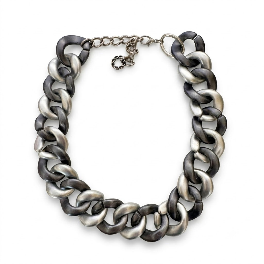 Vintage Modernist Two Tone Link Statement Necklace