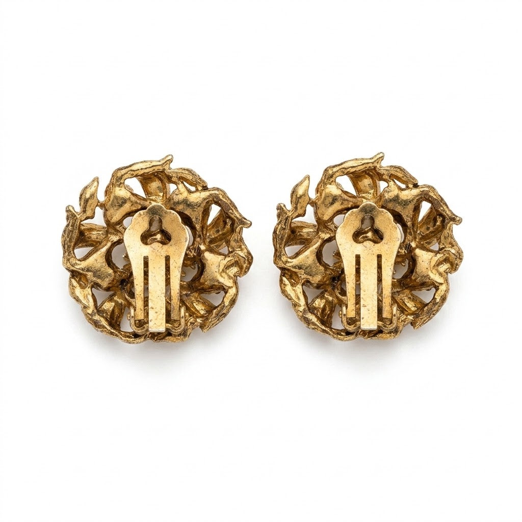 Vintage Faux Pearl & Rhinestone Statement Clip-On Earrings